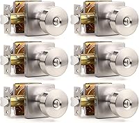 Orger 6-Pack Brushed Nickel Keyless Privacy Door Knobs - Heavy Duty Zinc Alloy Square Knobs for Bathroom & Bedroom Doors