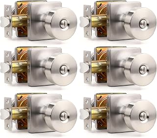 Orger 6-Pack Brushed Nickel Keyless Privacy Door Knobs - Heavy Duty Zinc Alloy Square Knobs for Bathroom & Bedroom Doors