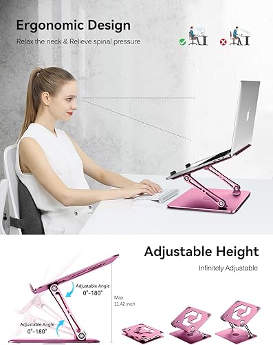Miniatura 3 de ivoler Soporte ajustable para laptop con base giratoria de 360, soporte ergonómico para computadora portátil, elevador plegable y portátil, adecuado