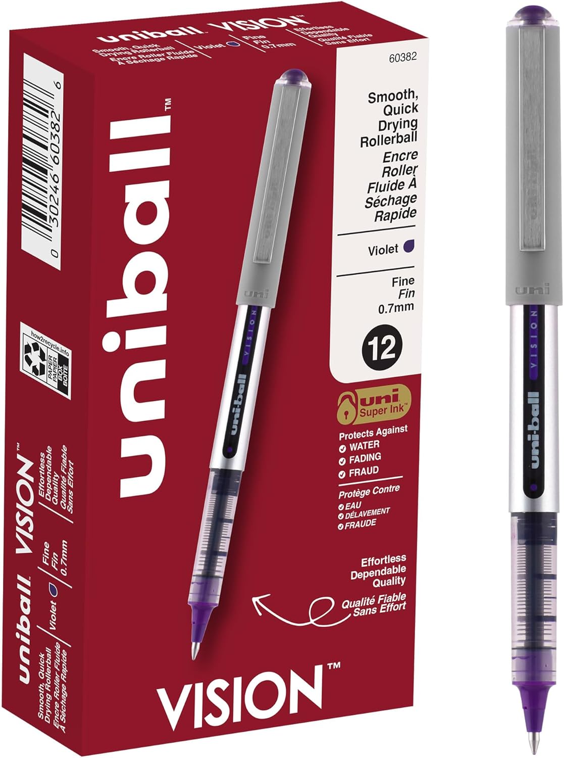 Uniball UB157 Fine Point Roller Ball Pens - Box of 12 - Purple