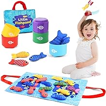 Montessori Toys for 1 Year Old, 10 in 1 Fabric Fishing Game for Kids, Fishing Rod Set Toddler Baby Toys for 1 2 3 Years Old, Education Teaching Toy Stacking Toys Baby Gifts, Color Sorting Toys