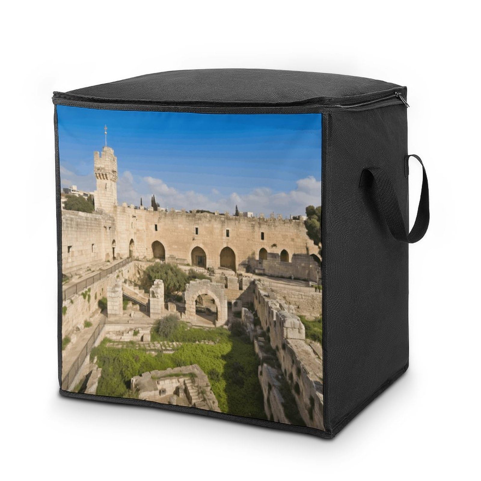 70L Israel at The Tower of David Storage Bag With Zipper Closet Organizers with Handle for Home Storage Organizer for Blankets Quilts Clothes Comforter Bedding And Pillows