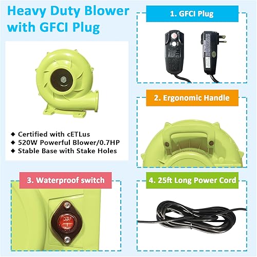 Miniatura 7 de Casa inflable de rebote con toboganes, tobogán acuático inflable para patio trasero de niños, Prak de agua de rebote con soplador de aire, piscina