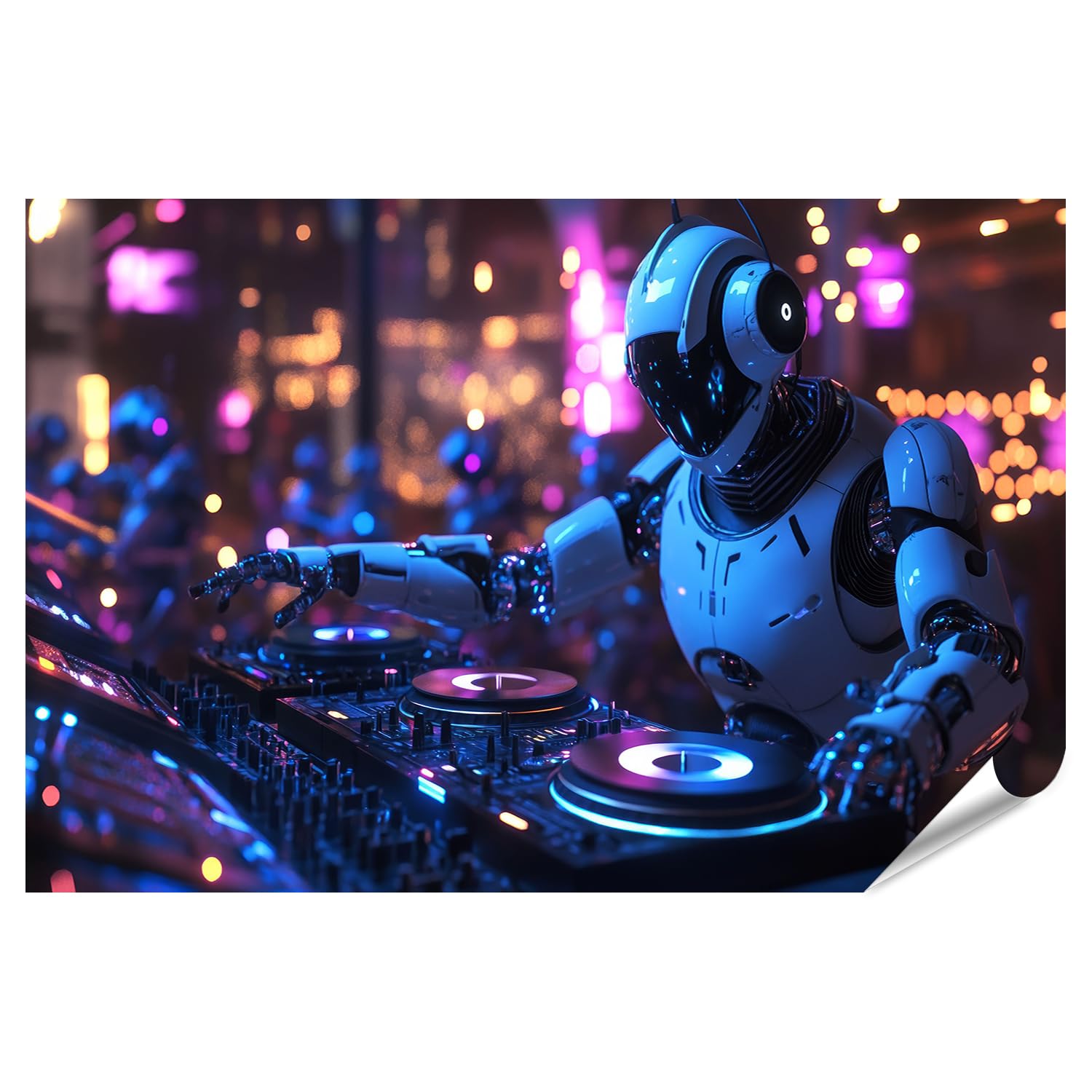 islandburner Prime XXL Poster robot DJ in una discoteca futuristica per soggiorno, amanti della musica, negozio di musica, immagini di alta qualità