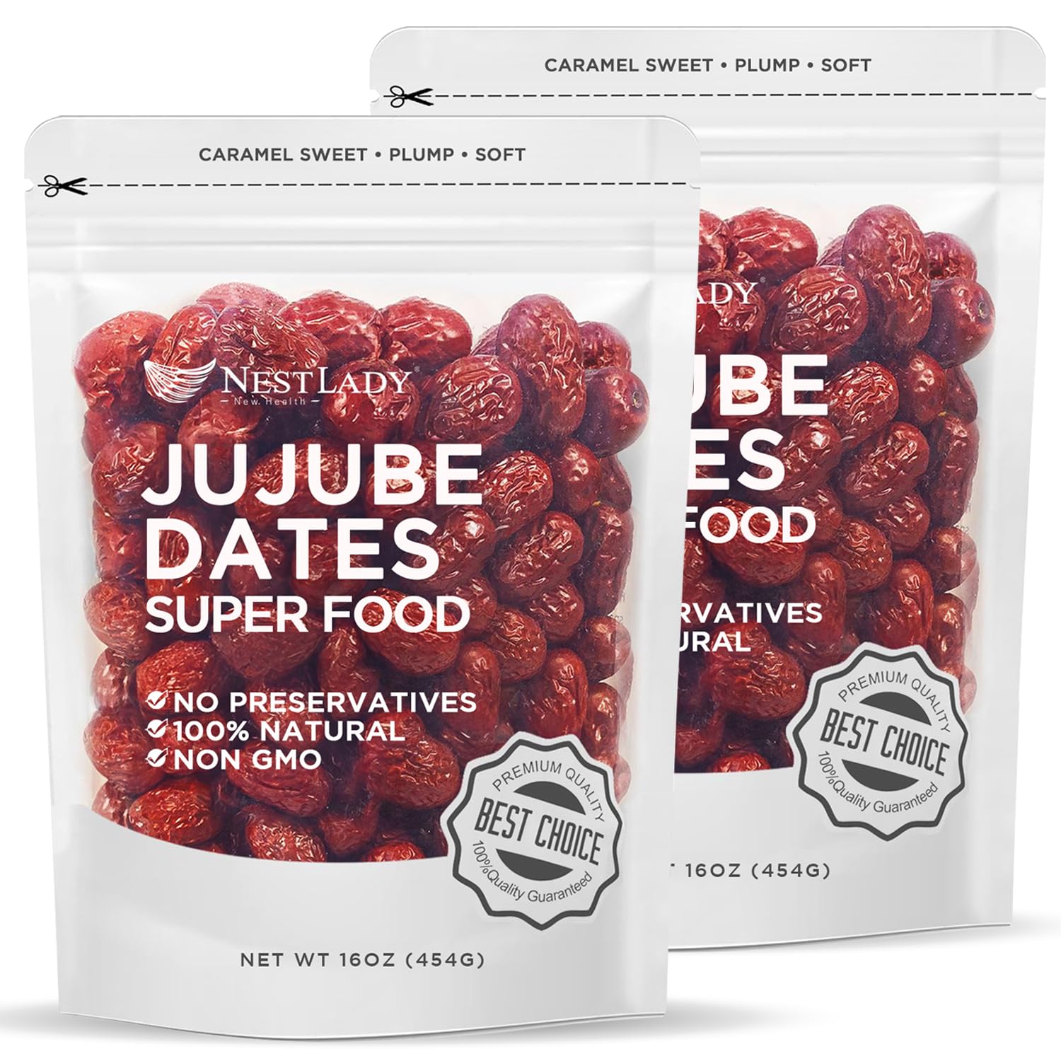 NESTLADY Premium Jujube Date, Red Date (Hong Zao), 100% Natural, Improve sleep, Health Snack, Dried Fruit, Sweet and Chewy Net weight: 454g/1LB (2 Packs, 2LB in Total), Packed in USA