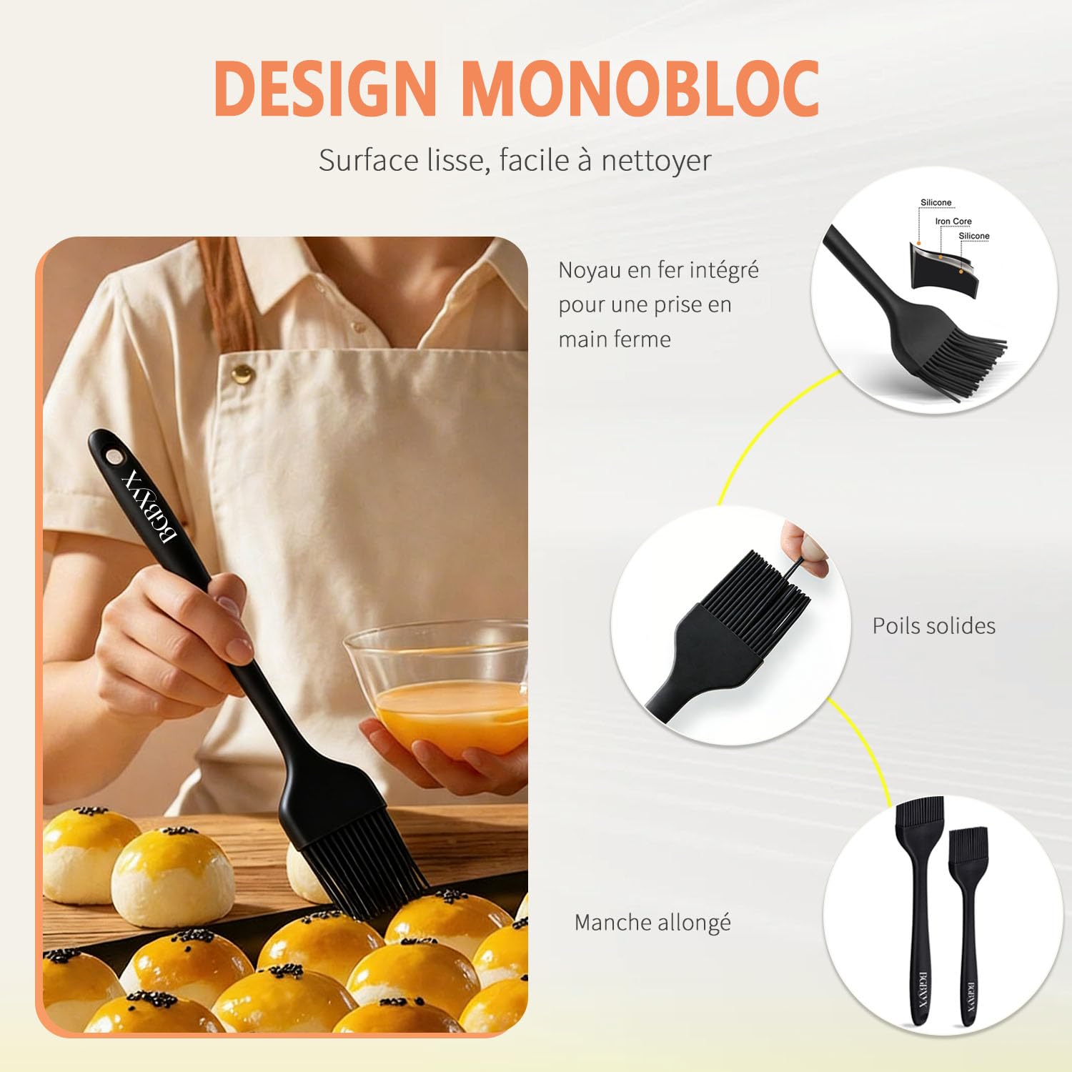Brosses Pinceau Patisserie Silicone sans BPA pour Cuisine Huile Sauces Marinades 2 Tailles