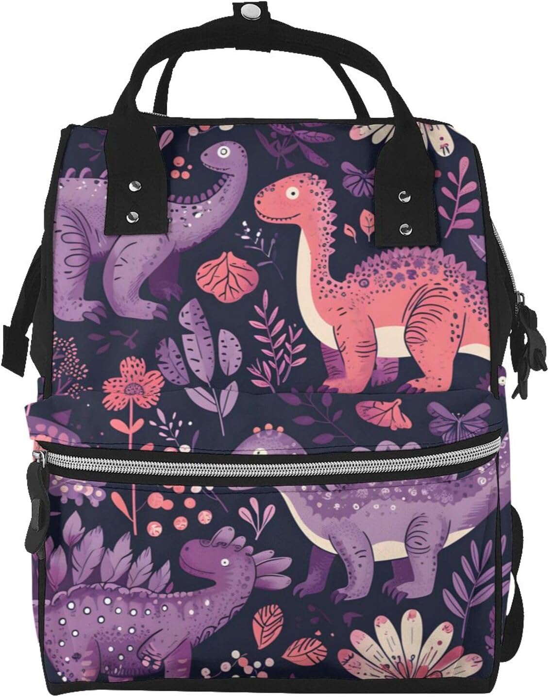 Cartoon Dinosaur Flower Diaper Bag Backpack for Women Large Capacity Nappy Bag Multifunction Waterproof Mummy Backpacks for Mom Dad Essentials Casual Daypack Travel Bags