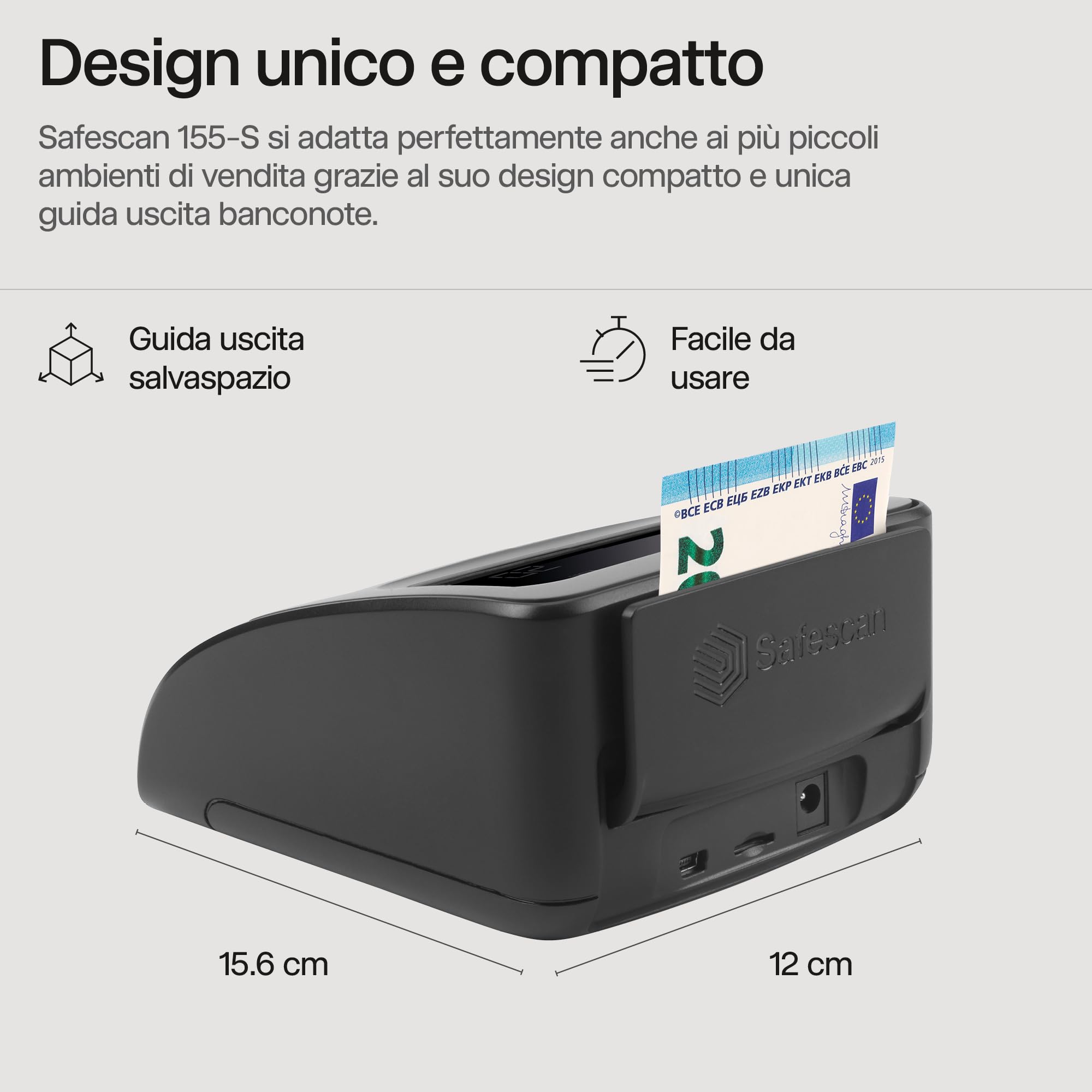 Safescan 155-S Verifica banconote false automatico che verifica rapidamente le banconote, Verificatore del falso a 7 punti, Accurato Verifica banconote al 100%