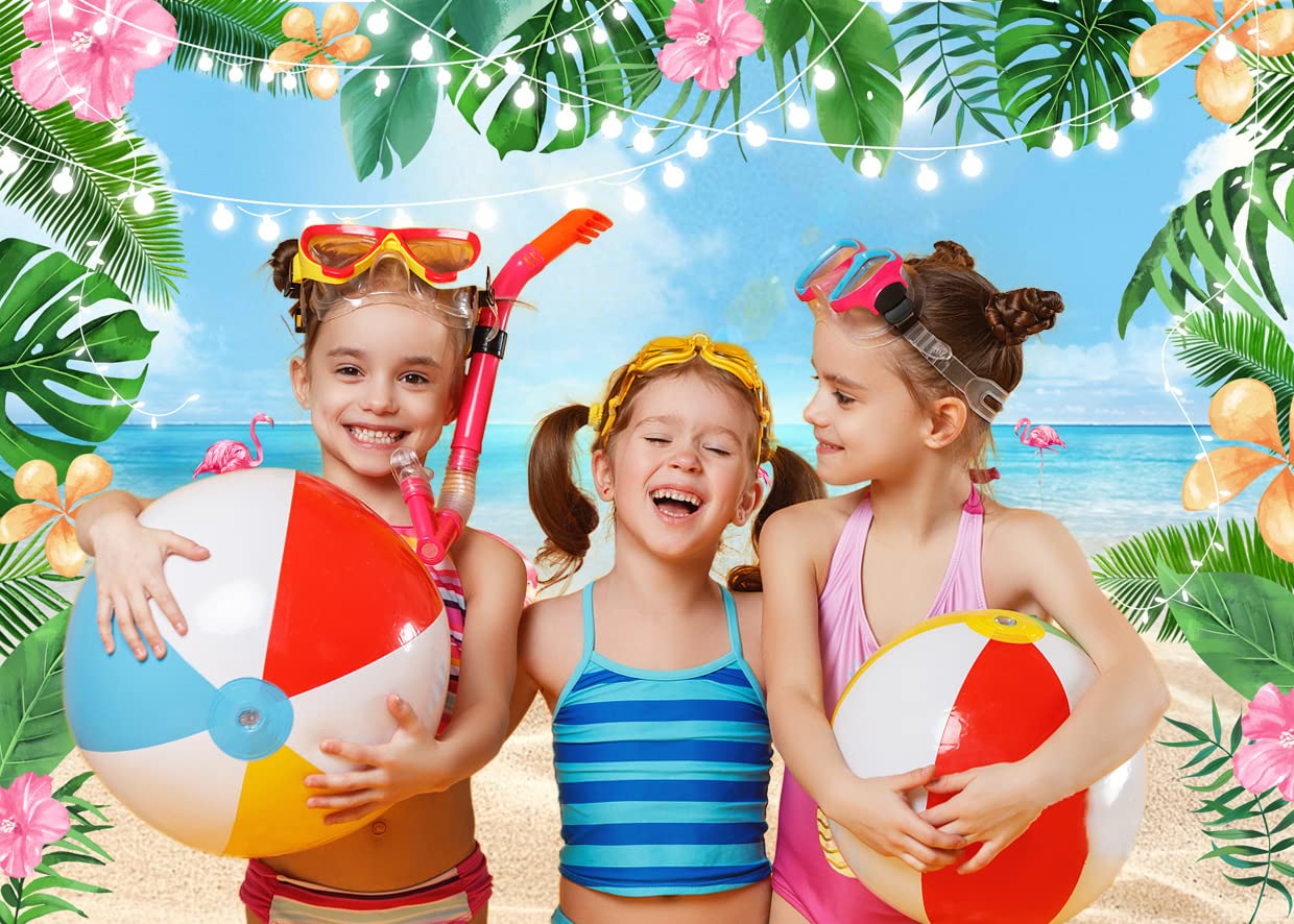 AIIKES 7x5FT Zomer Flamingo Party Achtergrond Hawaiiaanse Tropische Strand Fotografie Achtergrond Bloemen Flamingo Verjaardag Baby Shower Decoraties Fotostudio Rekwisieten 12-450