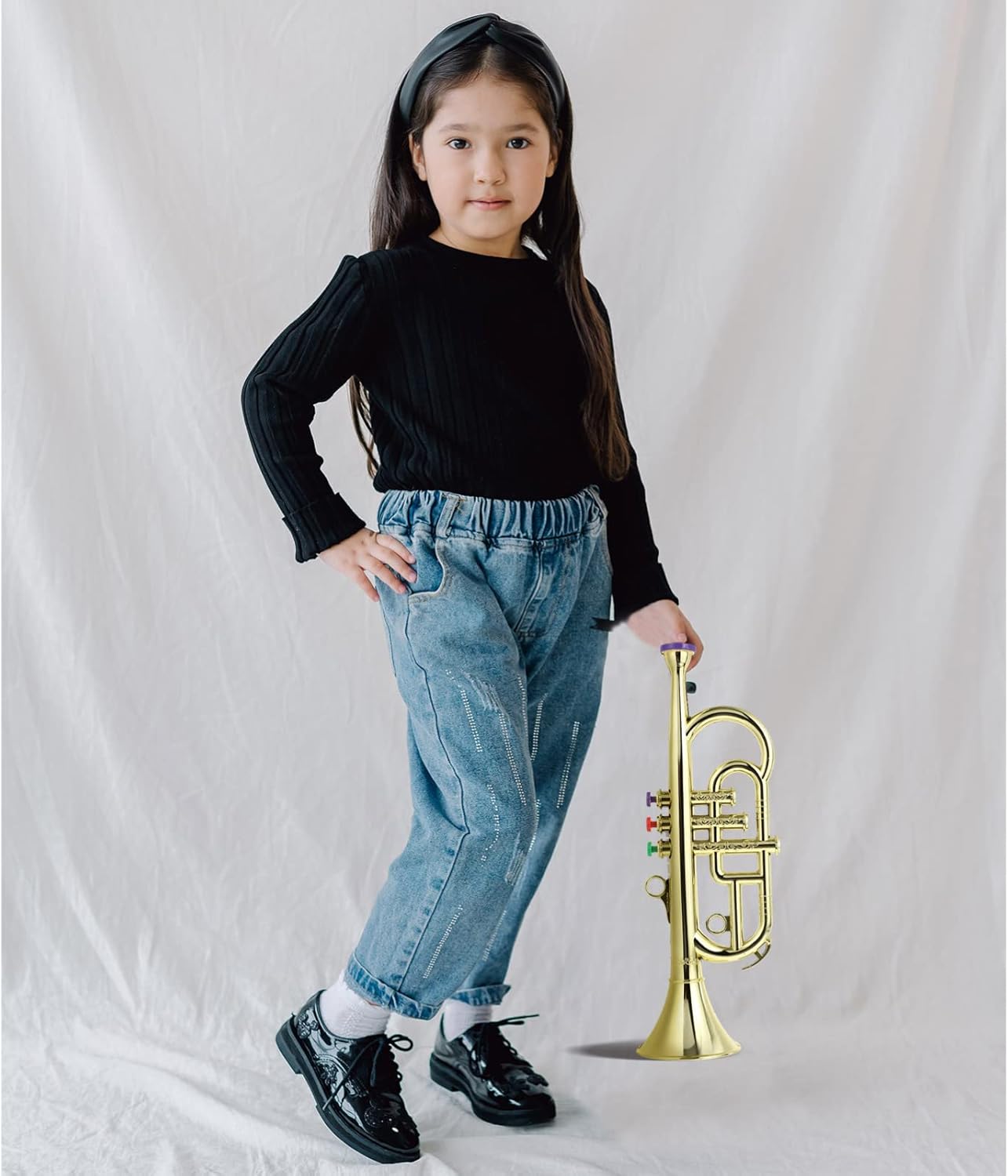 Musical Instruments Play Toy 3 Tones Trumpet for Kids, Ages 3+, Plastic Trumpet in Metallic, Wind and Brass Instrument Band in School/Home, Musical Gift : Toys & Games