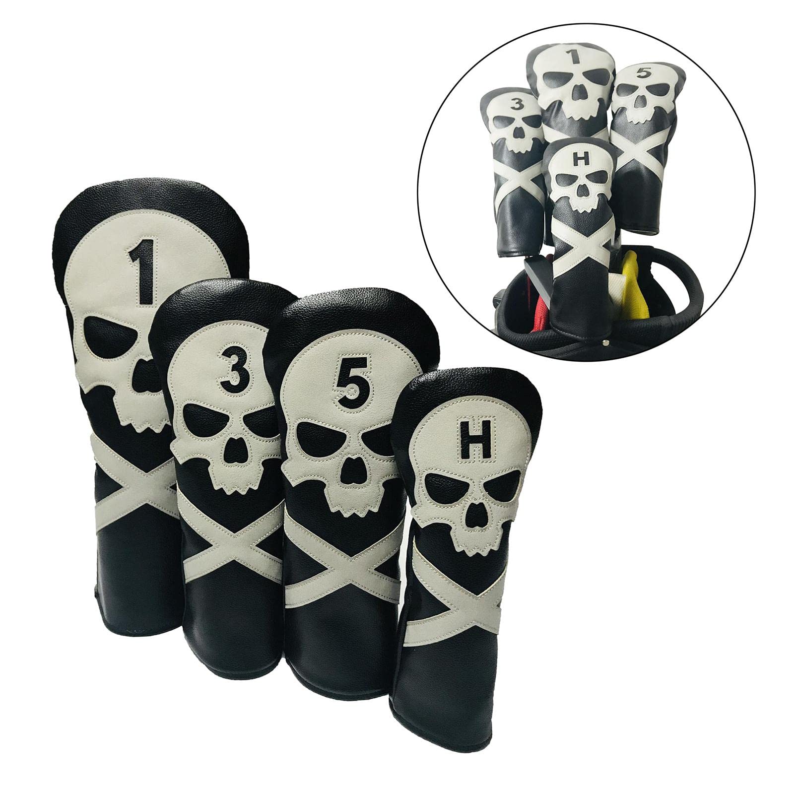 T TOOYFUL 4 PCS Club de Golf Tête en Bois - Couvre-Tête de Pilote, Bois Fairway 1 3 5 UT - Remplacement Manches Protecteur Garde avec Crâne