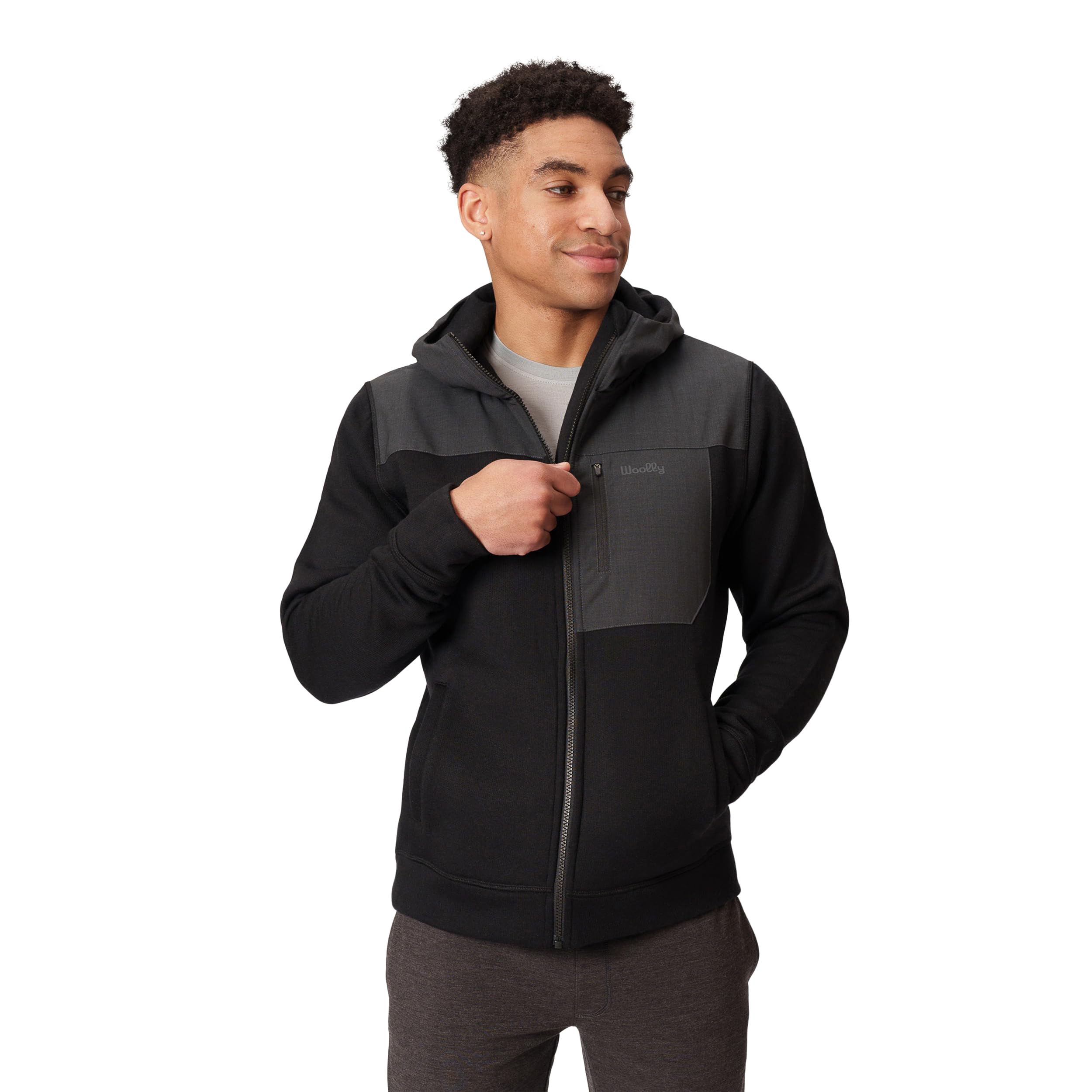 Woolly Clothing Co Men's Merino Fleece Zip Hoodie - 100% Merino Wool With Weather-Resistant Panels, Comfortable & Warm