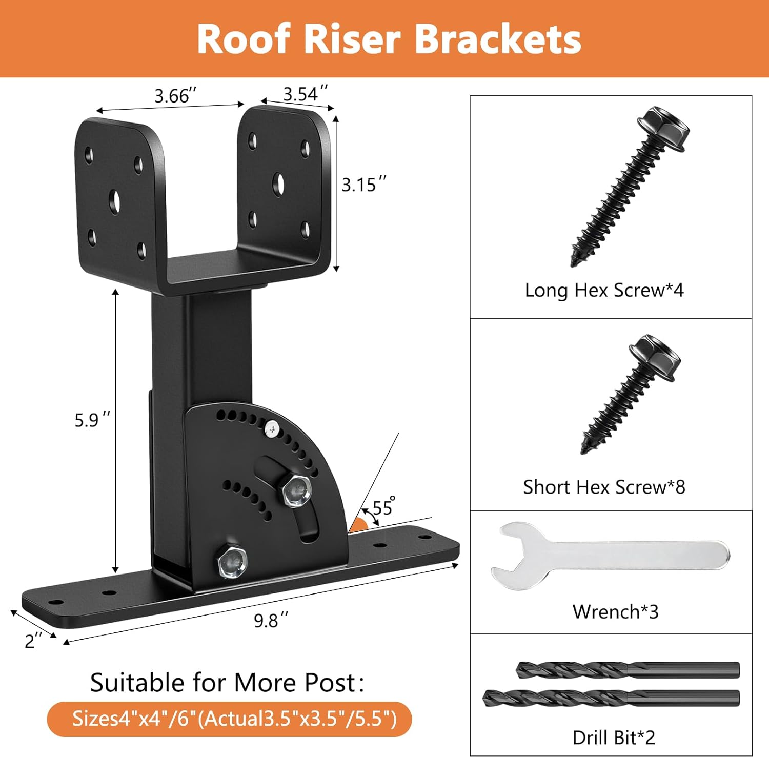 Roof Riser Brackets 3pcs,Pergola Roof Brackets Support for 4x4 & 4x6 Posts, Roof Lift Brackets for Patio, Awnings, Pergola, Gazebo