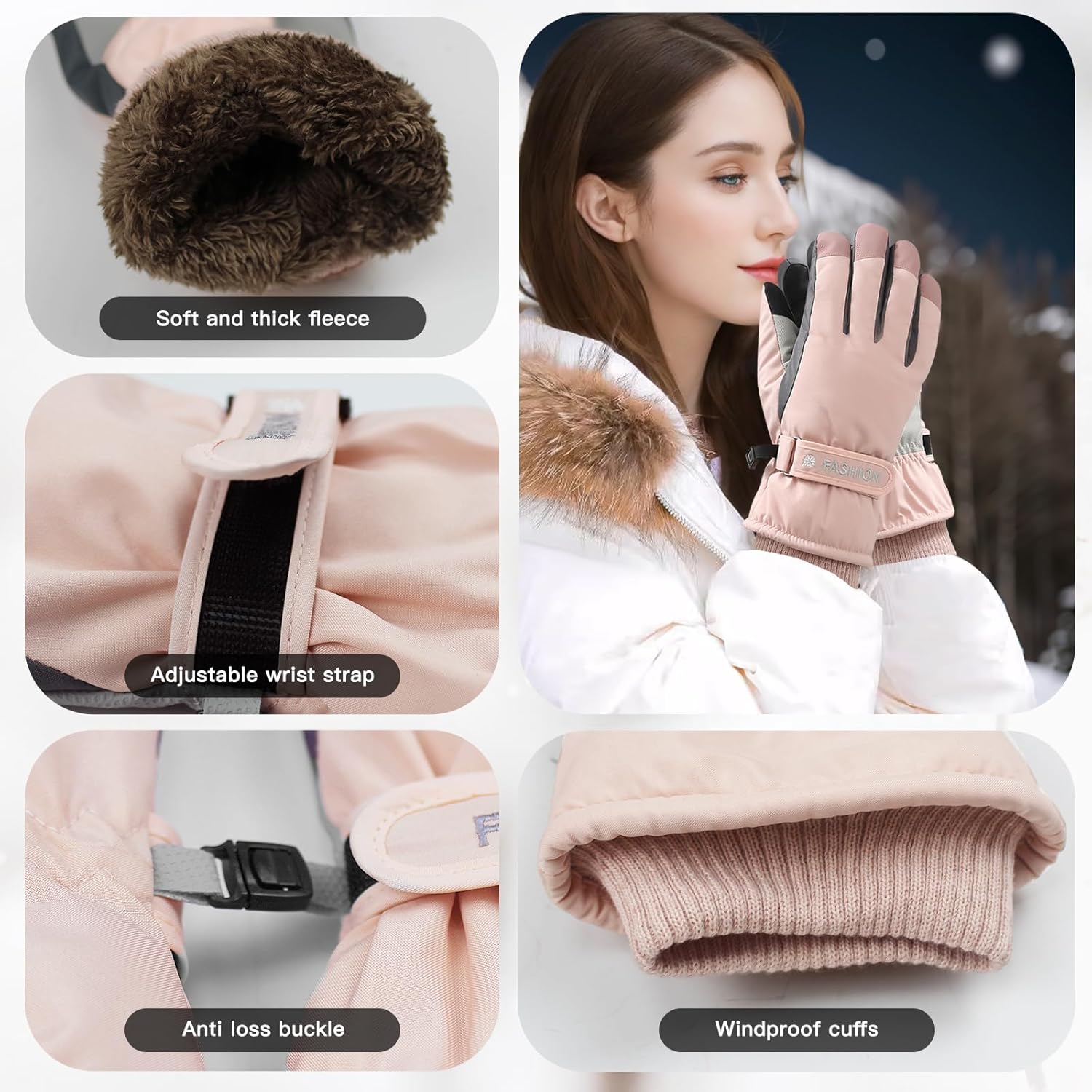 Feelorna Women Winter Ski Gloves, Waterproof Touchscreen Anti-Slip Snowboard Gloves for Skiing Sports - Image 3