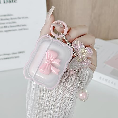 Miniatura 4 de Funda transparente compatible con AirPods Pro 21, diseño de lazo 3D, diseño de lazo 3D, con llavero de mariposa, funda protectora de TPU suave y kit