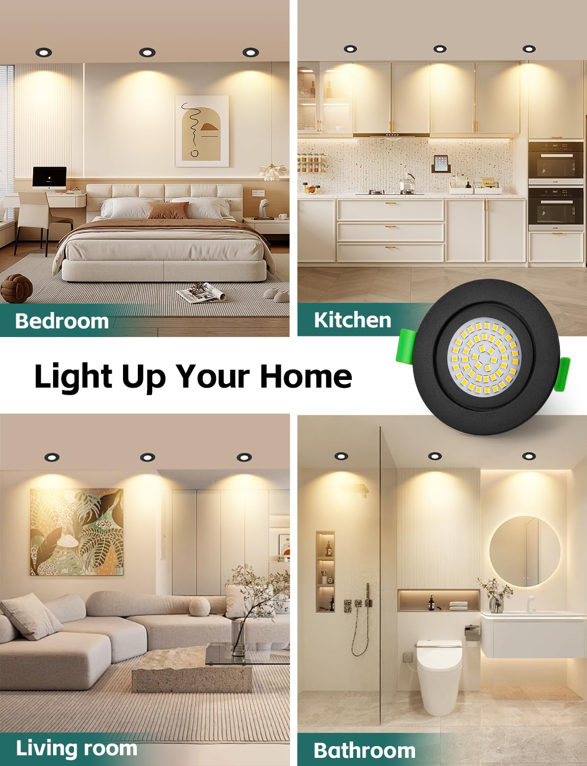 KYOTECH Downlight LED Techo Empotrable Regulable 65-75mm Extraplano Foco Empotrable LED Techo 5W IP65 Ojos de Buey Blanco Neutro 4000K Focos Interior para Baños, Negro 6 Pack (No Rotatorio)