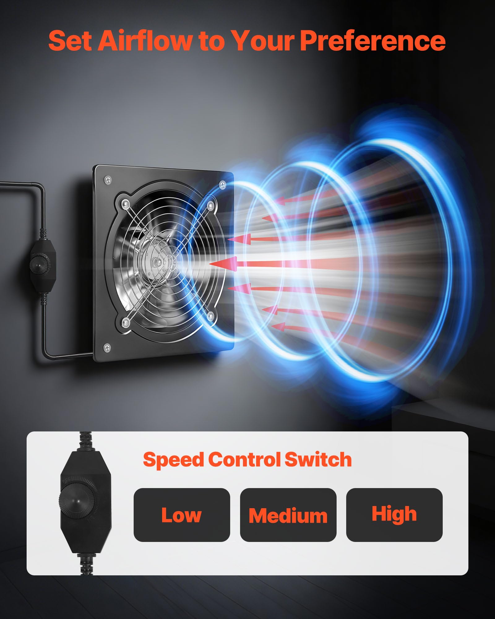 VEVOR Ventilatore di Scarico in Metallo da 203 mm, Ventilatore di Sfiato a Parete ad Alta Velocità da 576 CFM, Basso Consumo, per Soffitta, Garage, Cantina, Officina, Cucina, Pollaio, Nero - 4