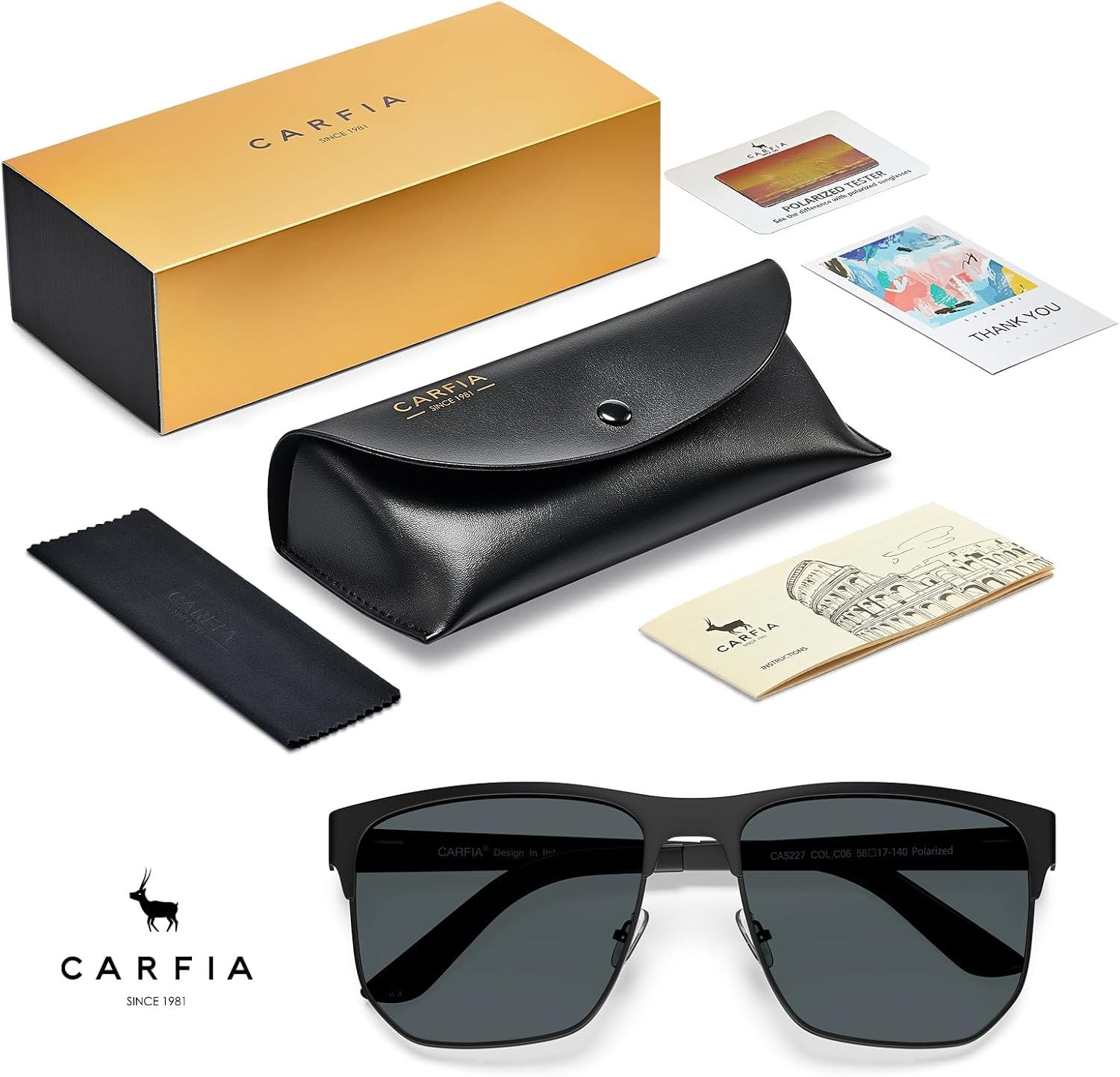 CARFIA Square Driving Polarized Sunglasses for Men Spring Hinge Eyewear CA5227