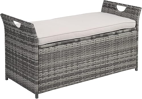IMSEIGO Taburete otomano para exteriores, reposapiés de ratán de polietileno con almacenamiento de 125 litros, para todo tipo de clima, otomanas al