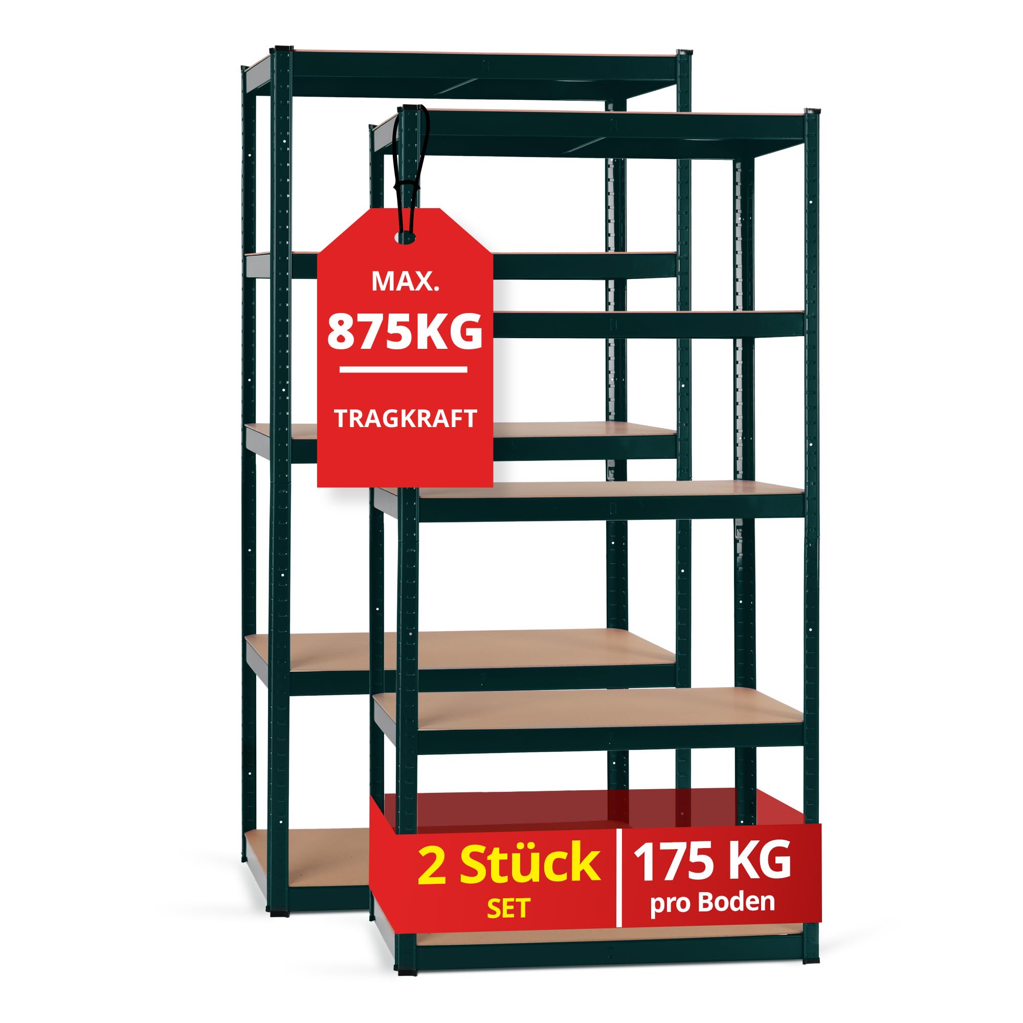 Stagecaptain 2 x zestaw regałów magazynowych Heavyrack – 5 półek do montażu – metal malowany proszkowo – możliwość przebudowy na stół warsztatowy – nośność jednej półki: 175 kg – nośność całkowita 875