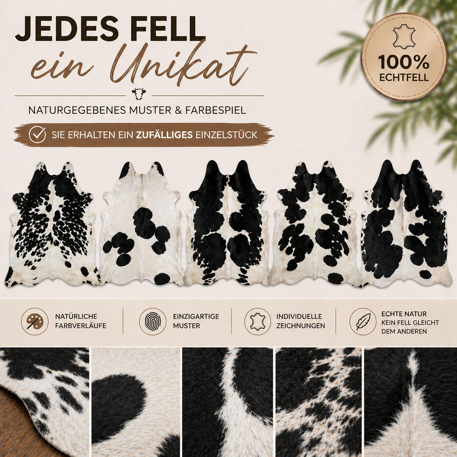 Tapis en Peau de Vache de qualité supérieure - Noir et Blanc - Produit Naturel Unique en provenance d'Amérique du Sud - Peau de Vache véritable