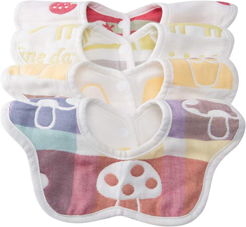 Baby Drool Bibs 4 Pack - Soft Breathable & Comfortable 100% Organic Cotton Bibs - Bandana Drooling Scarf for Feeding Babies & Toddlers | Reversible Design Bib(Colorful Nature Love)