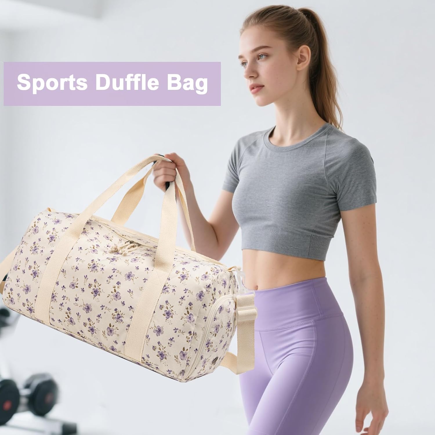 BTOOP Duffle Bag for Gym Sports Women Girls Workout Travel Bag Weekender with Shoe Compartment and Wet Pocket - Image 7