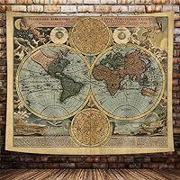 Vista 4 de Tapiz vintage de mapa del mundo, antiguo mapa náutico antiguo del mundo, arte de pared, geografía histórica del Atlas, tapiz retro pirata
