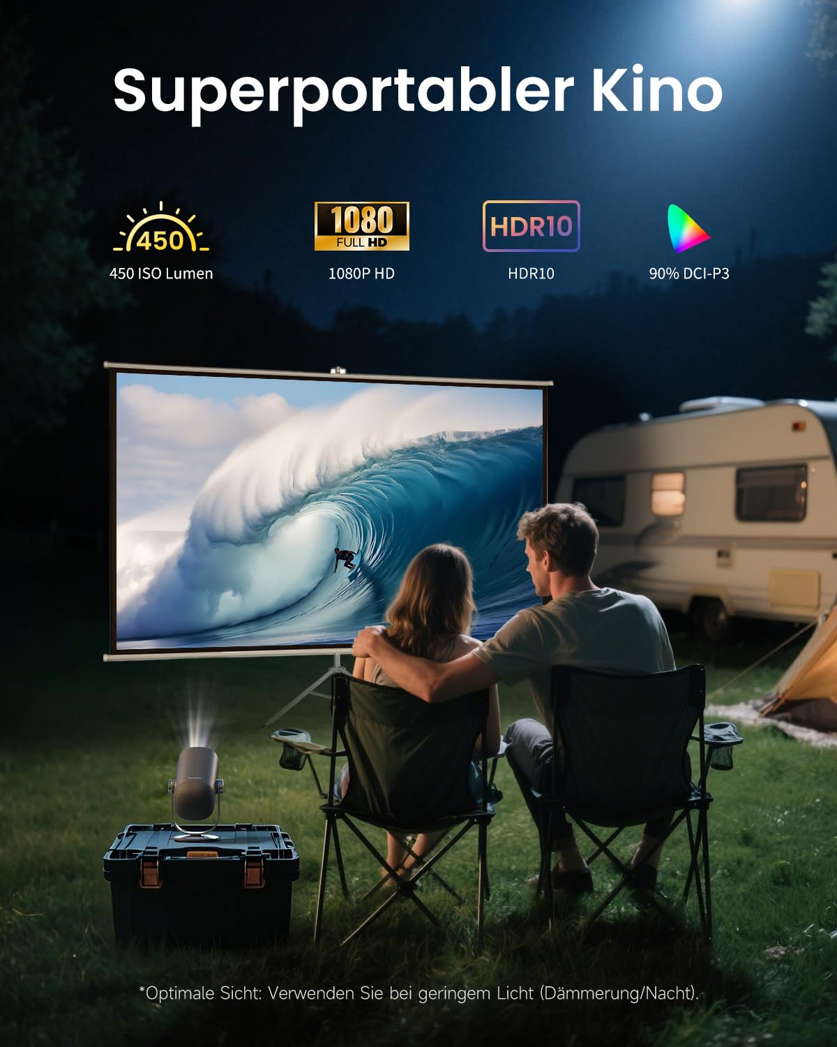 Proiettore portatile con Batteria integrata, Mini Proiettore Dangbei Freedo, GTV Integrato e licenza Netflix, 1080P FHD, Supporto Regolabile, 450 lumen ISO, 2,5 Ore di Riproduzione