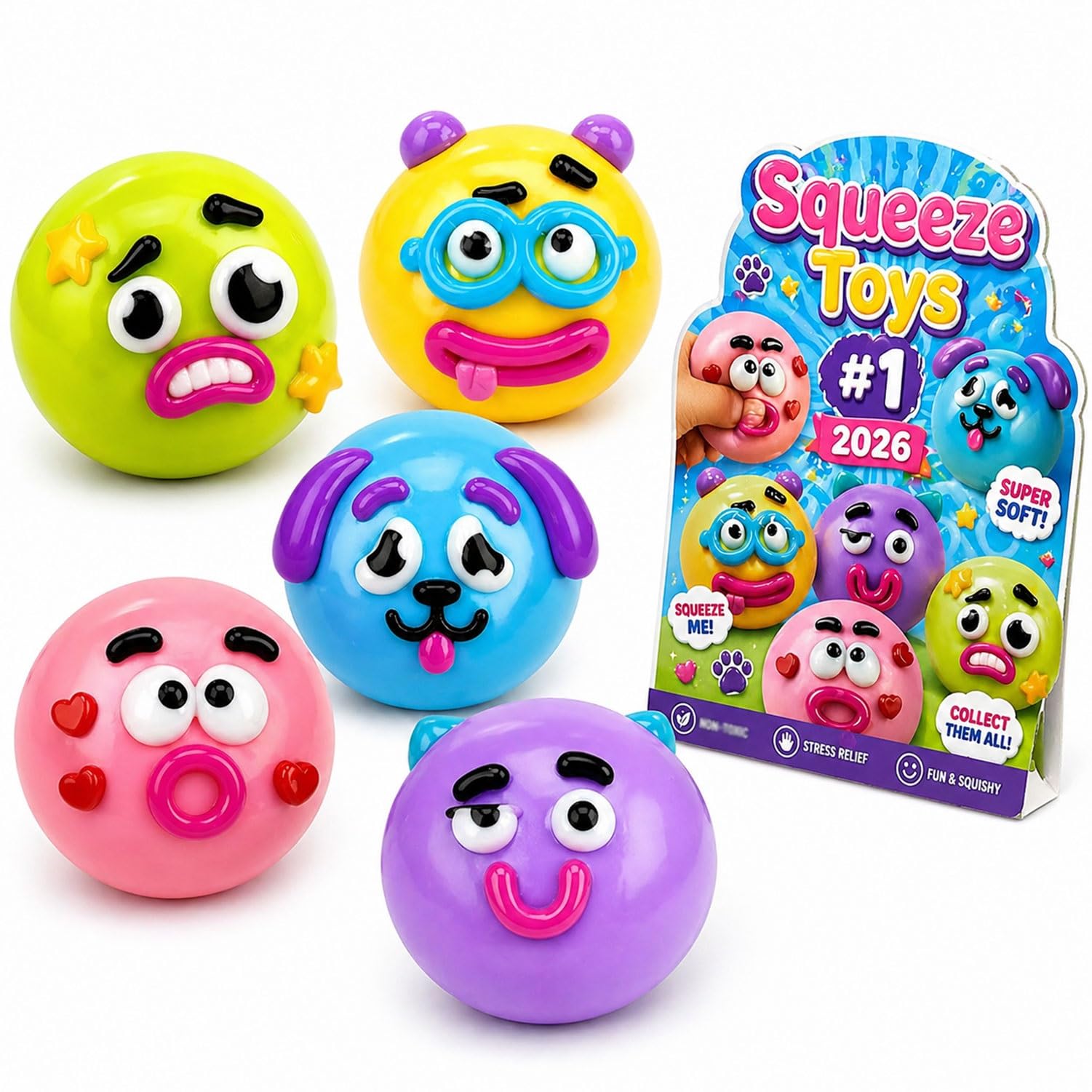 2026 NEW Squishy, Dog Face Swap Squishy Fidget, Funny Sensory Fidget Squishy Balls For Stress & Anxiety Relief, For Kids, Adults(5psc)