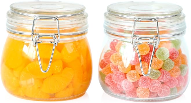 Glass Jars with Airtight Lids 16 oz Set of 2 Wide Mouth Airtight Food Storage Containers Leak Proof Canisters for Coffee, Sugar, Chocolate Chips, Canned Food, Candy, Cereal, Spices, Pickles, Cookies