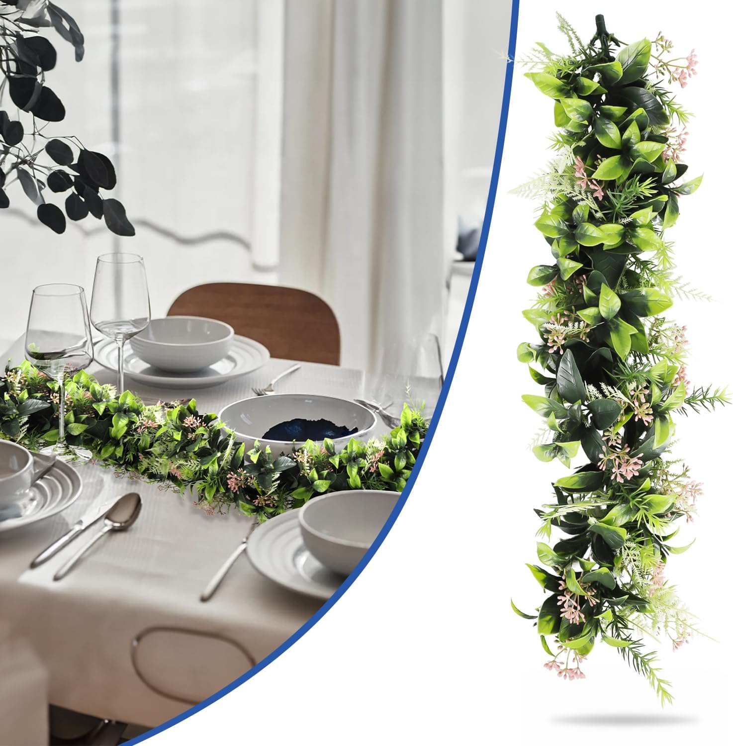 Bynbbur 4Pcs Fake Hanging Plants Artificial Vines, 20" Faux Greenery for Wall Home Room Table Wedding Indoor Outdoor Decoration, Green with Pink