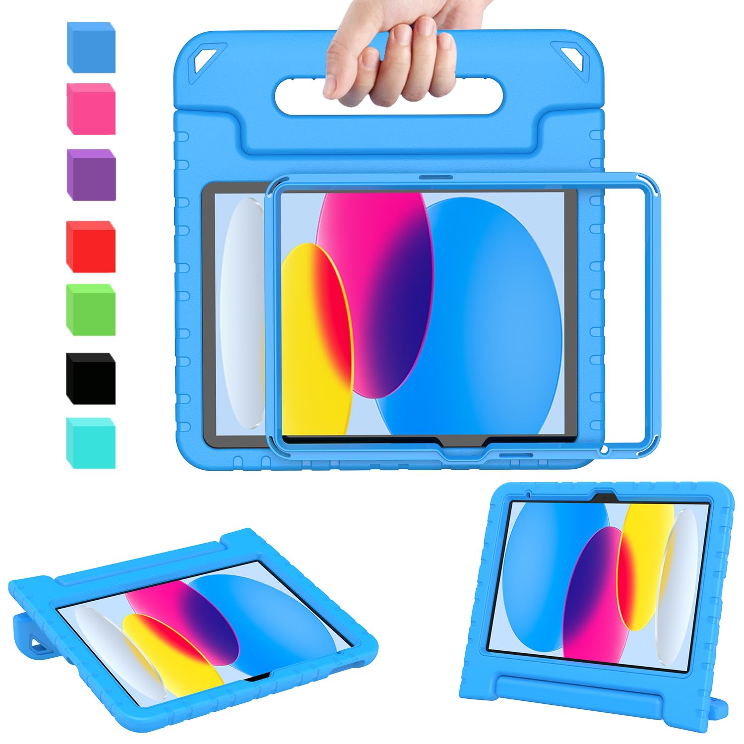 AVAWO Kids Case for New iPad (A16) 11th Generation 11 Inch 2025, iPad 10th Generation 10.9" 2022 with Built-in Screen Protector Durable Shockproof Lightweight Handle Cover for i Pad 10/11 Gen, Blue