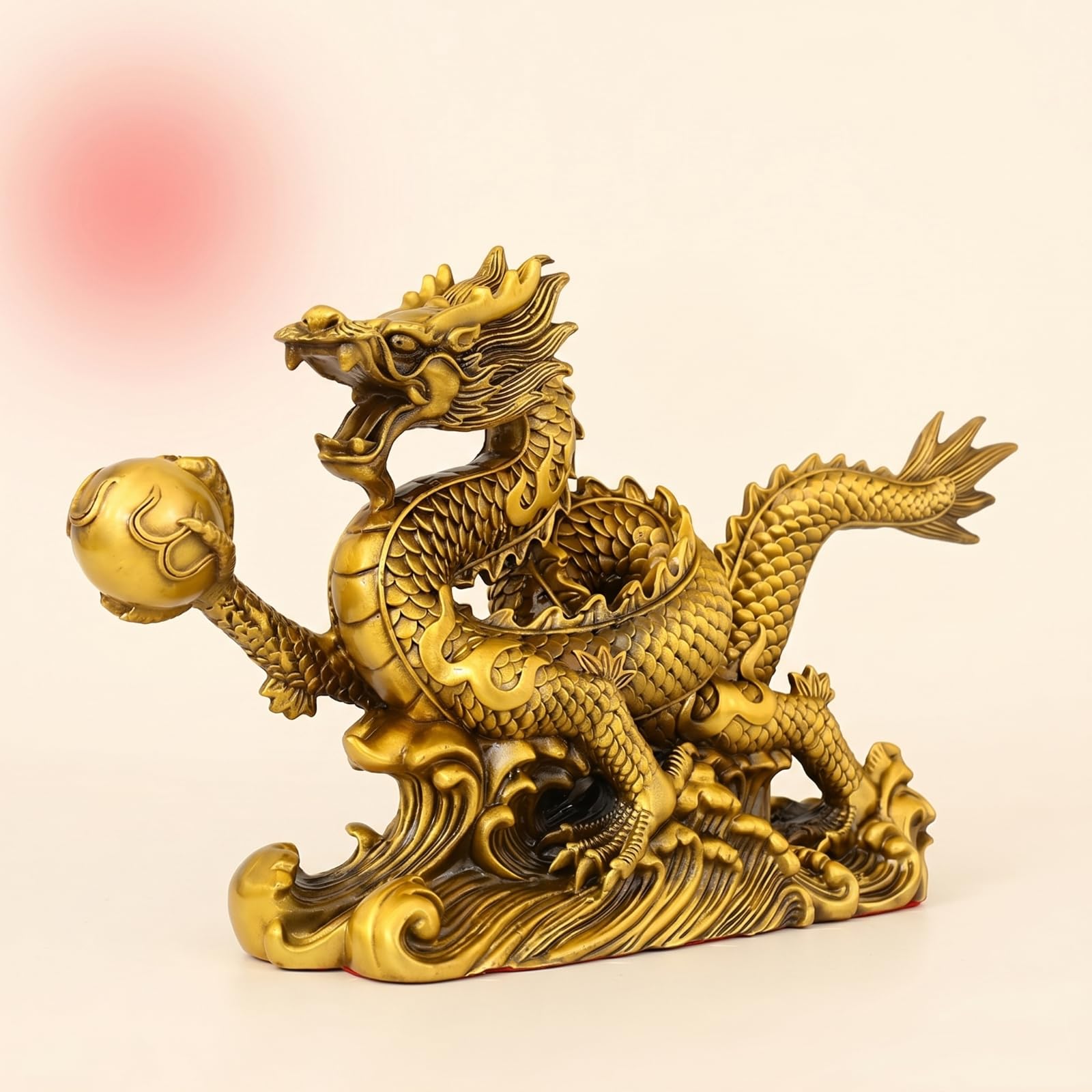 Perfeclan Escultura Decorativa Dragón Estatua Figura Adorno de Mesa en Latón Tallado a Mano Apariencia Tridimensional Abierta y Piel Detallada Adecuada para, 100 Cm
