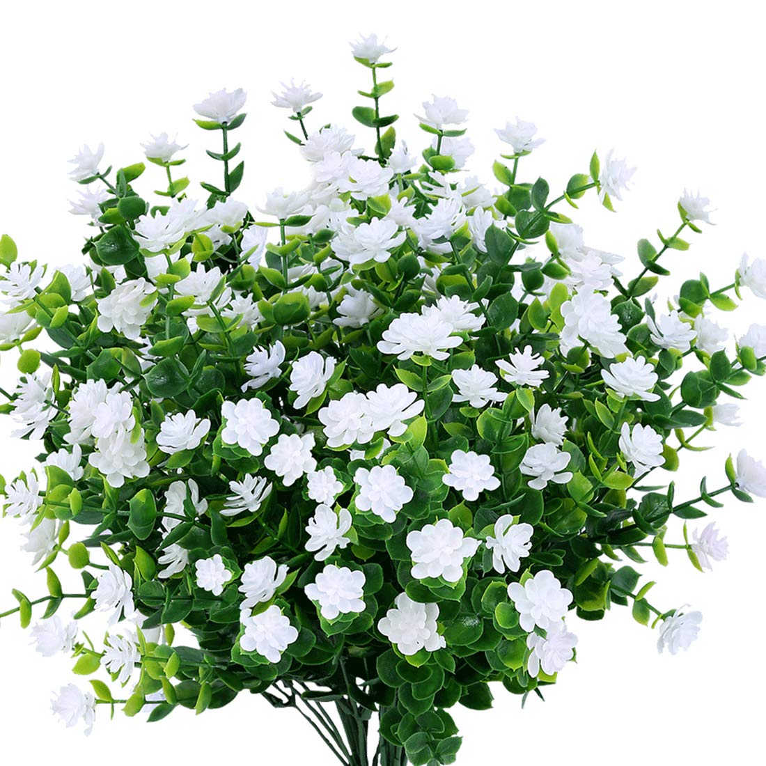 6PCS Artificial Eucalyptus Flowers, Fake Artificial Greenery UV Resistant No Fade Faux Plastic Plants for Wedding Bridal Bouquet Indoor Outdoor Home Garden Kitchen Office Table Vase(White)
