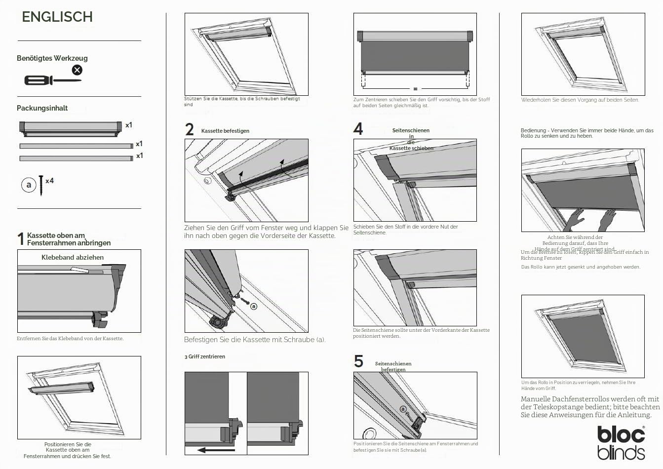 Bloc Blinds Für Velux Dachfenster Skylight Blind, Blackout, Black, 206, B15 x H125 cm