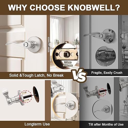 Vista 29 de KNOBWELL Paquete de 2 pomos de puerta de bronce, palancas interiores para dormitorio, baño, cepillo frotado sin llave, manija de puerta de Bronce