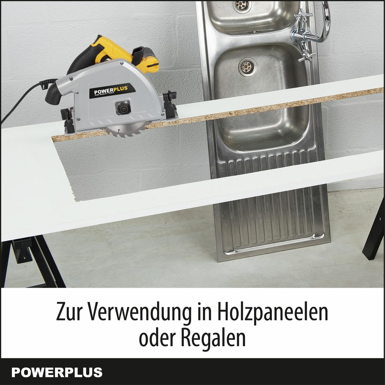 Powerplus Elektro-Tauchsäge POWX0562-1200W Elektrowerkzeug, Ø165mm - Seitenführung - elektrische Säge mit seitlicher Führungsschiene - Werkzeug Set für Zuhause
