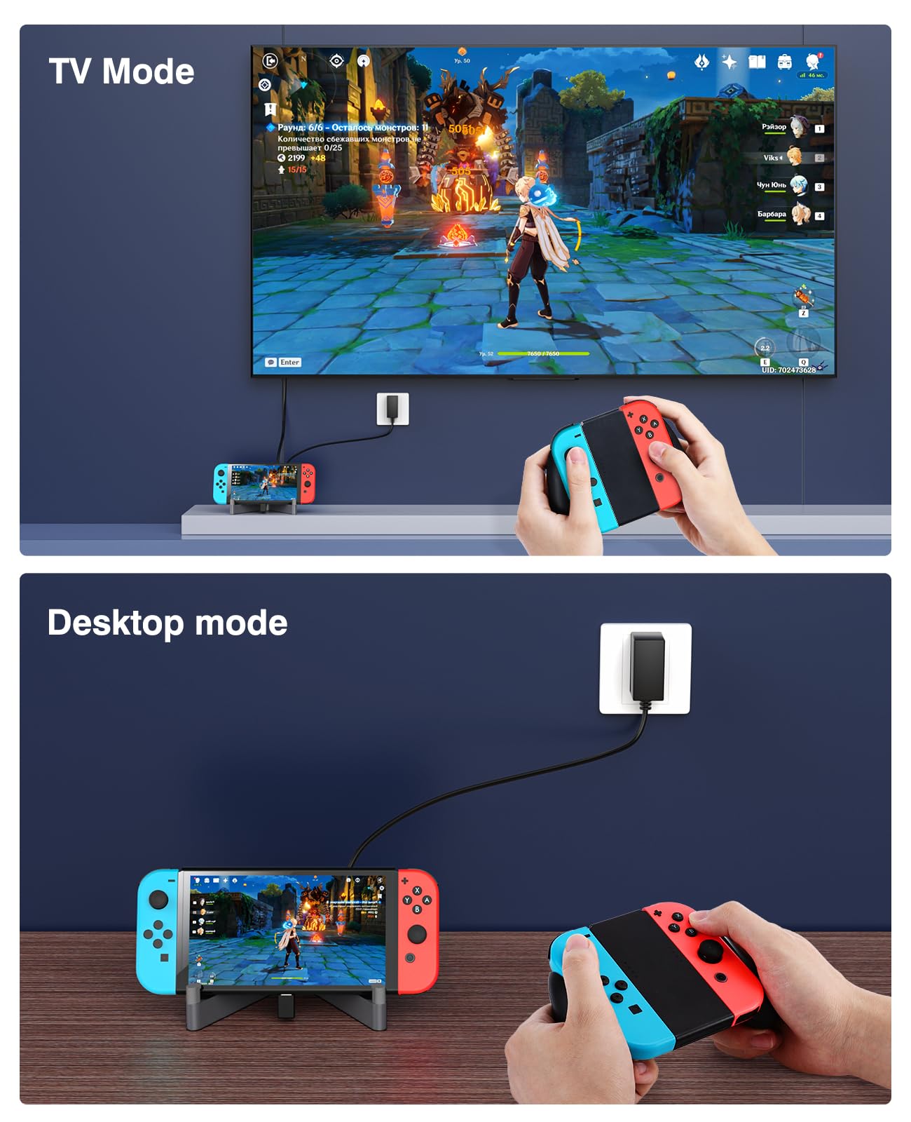 MoKo Switch Dock Compatibile con Nintendo Switch/Switch OLED, Switch TV Dock con 4K HDMI/Type C Porta di Ricarica, Stazione per Switch Ufficiale, Base di Ricarica Supporto per Switch, Grigio