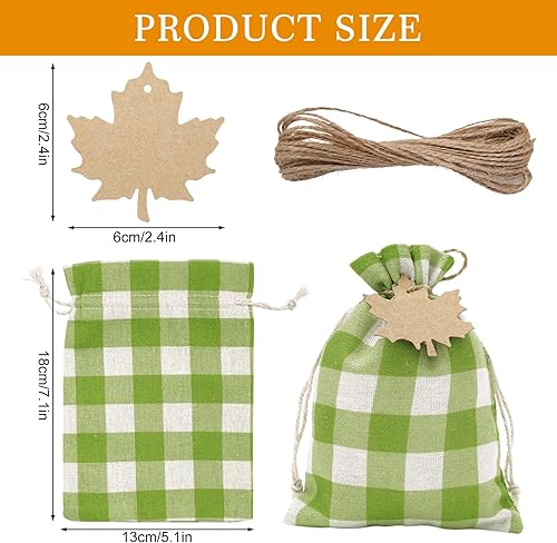 Miniatura 2 de Whaline Paquete de 25 bolsas de arpillera de otoño con tarjetas de arce, bolsas con cordón a cuadros, bolsas de regalo a cuadros de color otoño,