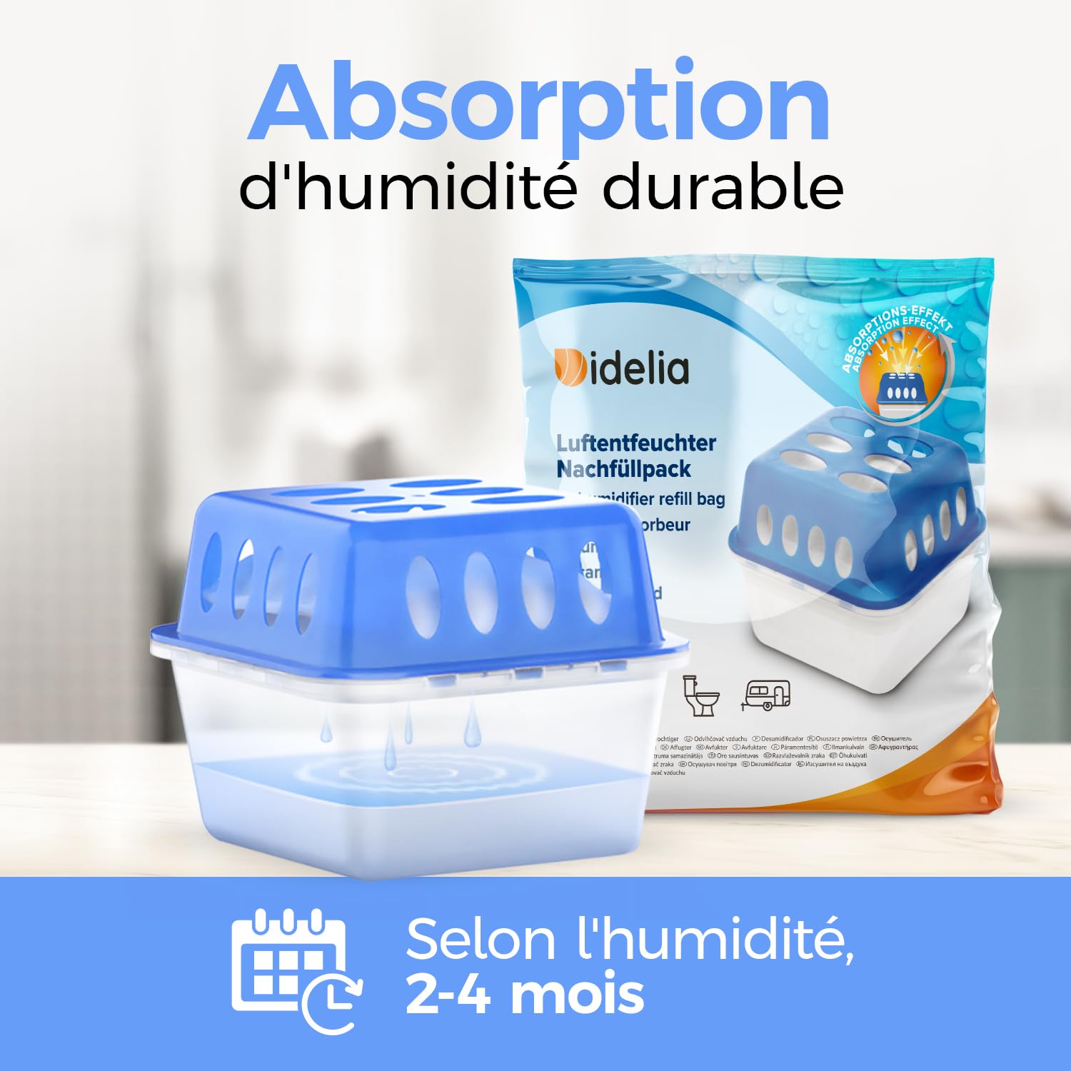 4 Déshumidificateurs Avec 8 Recharges - Anti-Humidité Sans Électricité