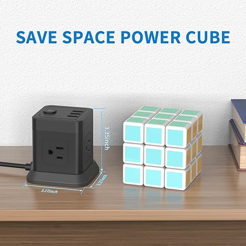 Miniatura 4 de FDTEK - Cable de extensión de 15 pies, regleta de enchufe plano con 4 tomas ampliamente espaciadas con 3 USB, cable de extensión con múltiples tomas