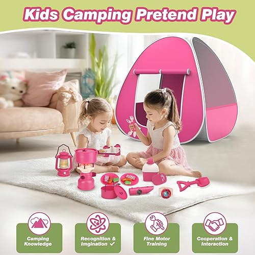 Miniatura 5 de Juego de campamento para niños con tienda de campaña Tienda de campaña desplegable, tiendas de campaña para niños, juguetes al aire libre, juego de