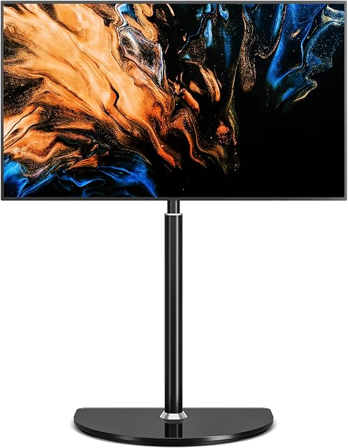 RFIVER TV Floor Stand for 32-65 Inch LED LCD OLED Flat Curved TVs with ± 25 Degree Swivel, Height Adjustable Corner TV Stand up to 40kgs, Cable Management Easy Assembly Max VESA 400x400 Black