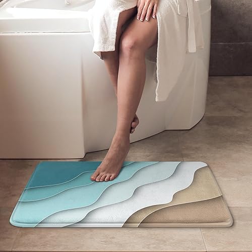 Miniatura 3 de Britimes Juego de 2 tapetes de baño de playa abstractos azules, diseño moderno, lavable, para decoración de baño, 16 x 24 y 20 x 32 pulgadas