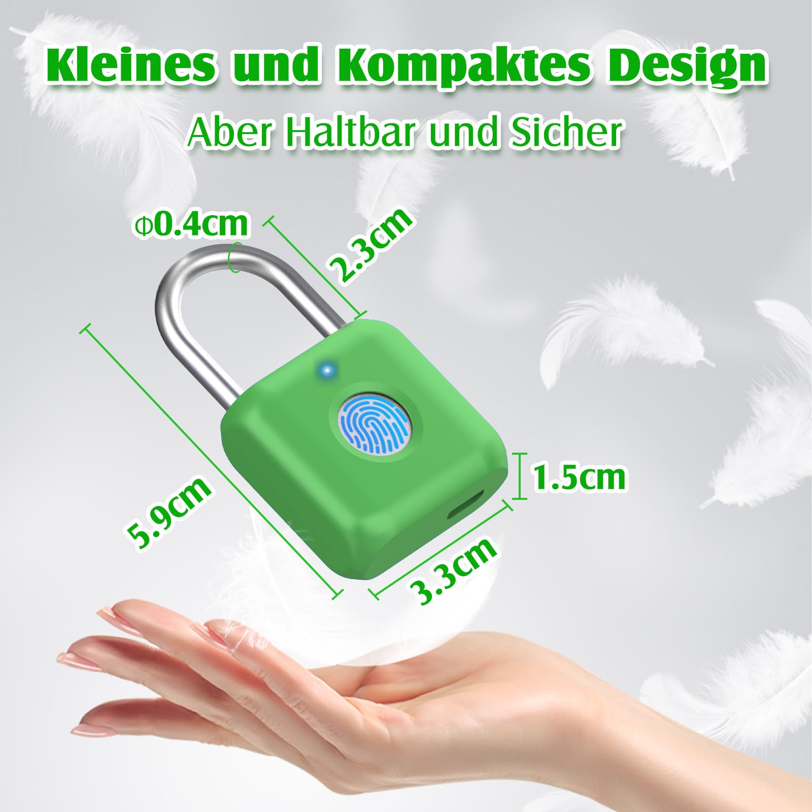 Anweller Cerradura inteligente con Bluetooth, candado de huellas dactilares, candado con huella dactilar, pequeño para gimnasio, oficina, casa, jardín (verde aguacate)