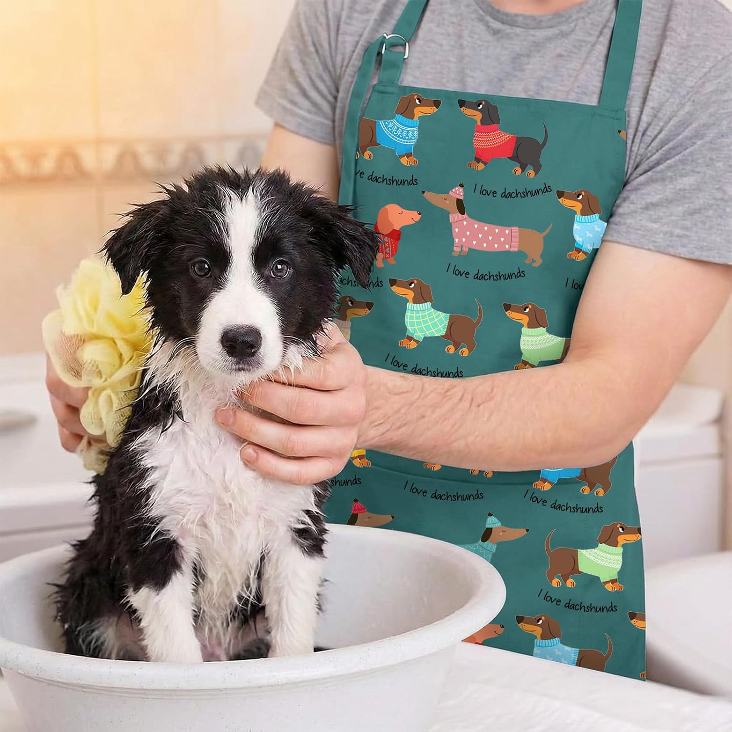 Dachshund Aprons for Dog Lover, Adjustable Neck Strap Kitchen Chef Apron