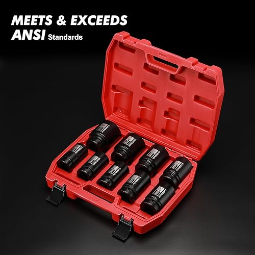 Miniatura 7 de CASOMAN Juego de dados de impacto para tuerca de eje del husillo de 1 pulgada de transmisión, profundo, de 1" a 2", juego de dados grandes de