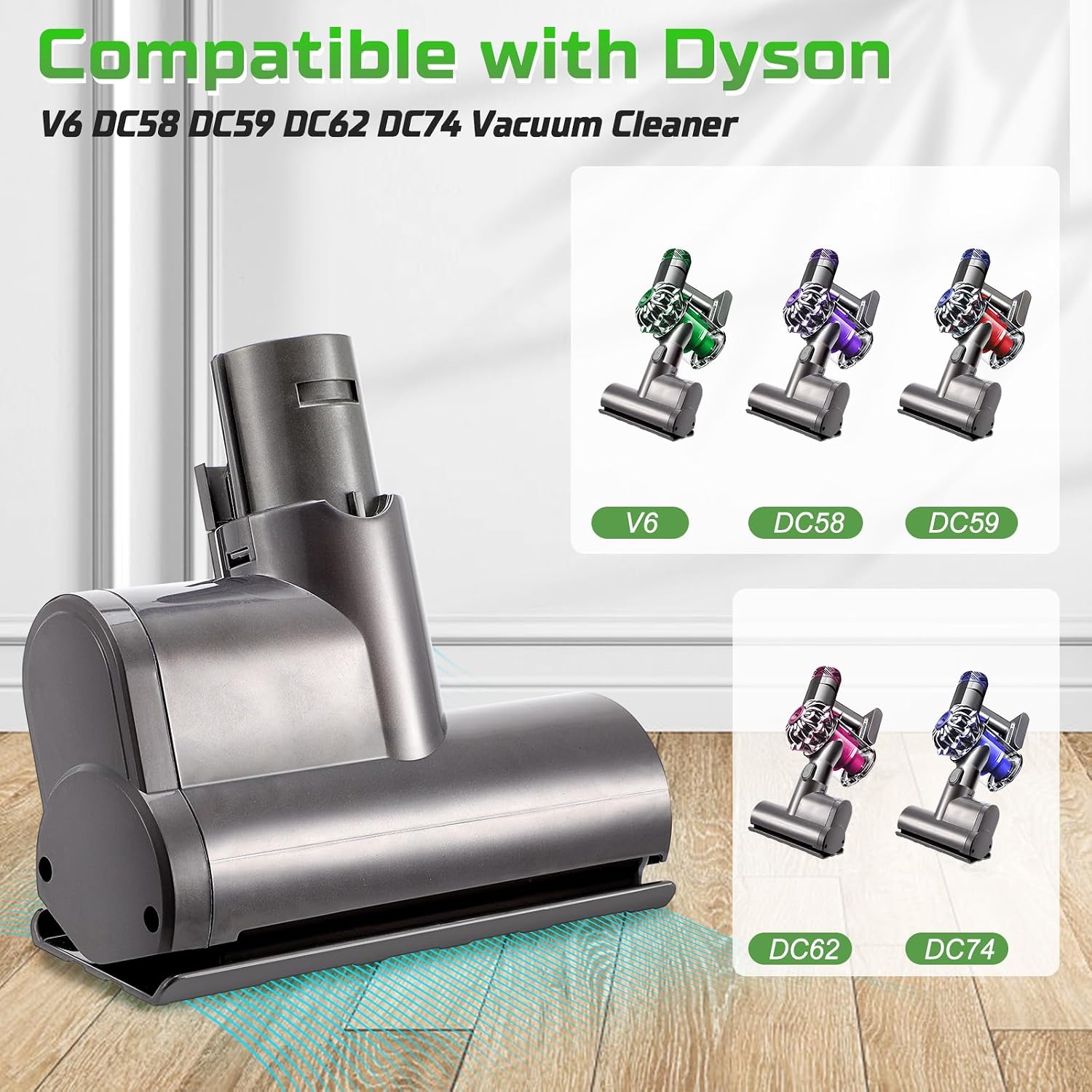 WIOR Vacuum Attachments Motorhead for Dyson V6 DC58 DC59 DC62 DC74 Quick-Release Vacuum Cleaners, Mini Electric Brush Suction Head with Small Cleaning Brush, Vacuum Clean Head Replacement Parts