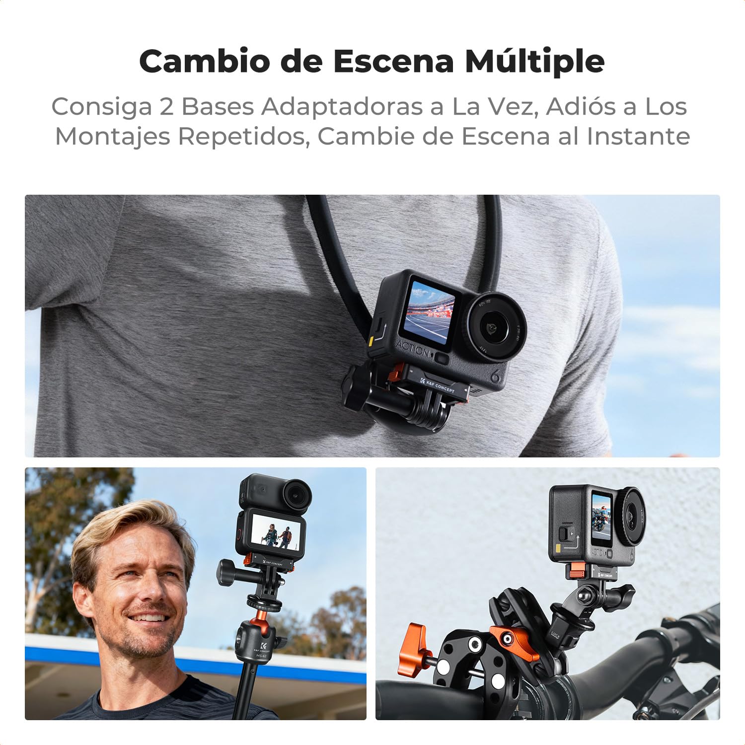 K&F CONCEPT Pack de 2 Adaptadores Magnéticos Compatible con dji Osmo Nano/Action 6 | Base de Extensión con Adaptador 1/4" y Hebilla Rápida para Trípode | Accesorios para Vlogging
